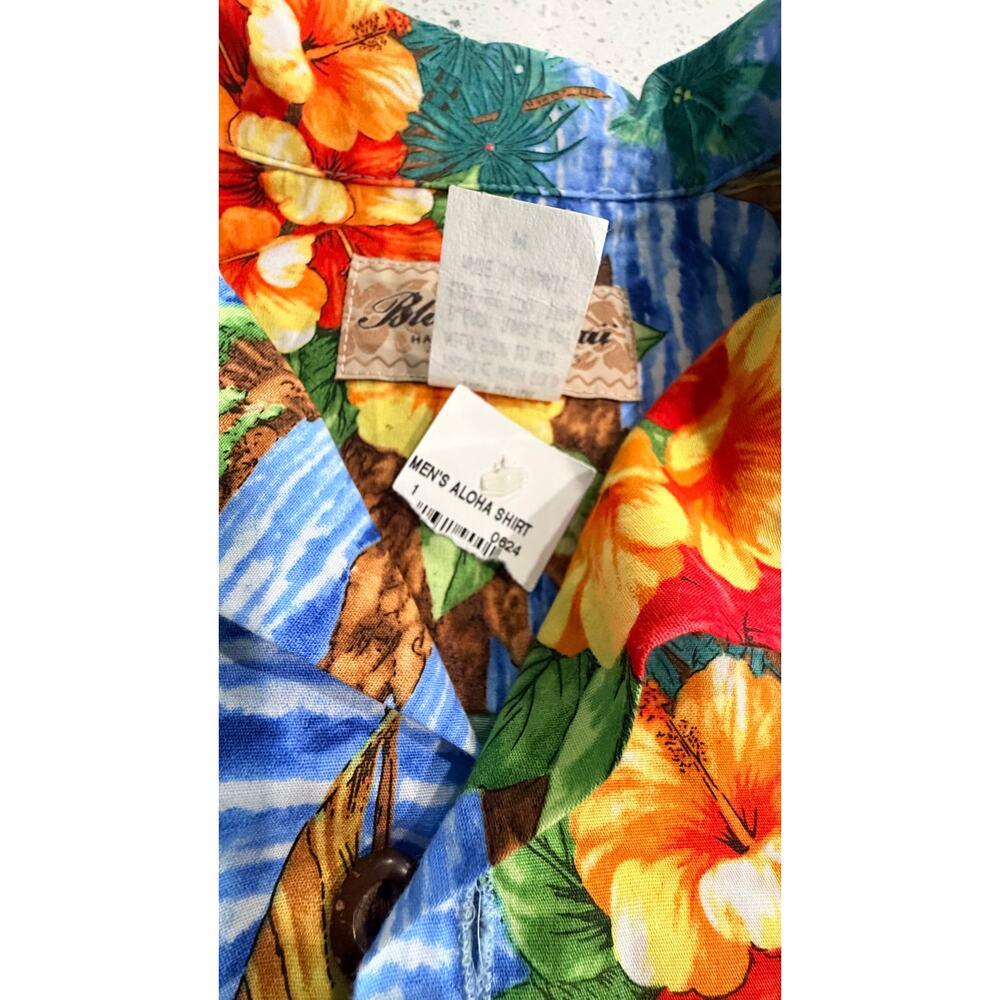 Blue Hawaii Mens M Hawaiian Aloha Shirt Cotton Sailboat Floral Made in Hawaii - Picture 3 of 6